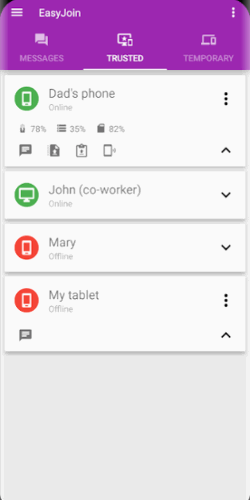 Приложение EasyJoin: интерфейс и список устройств