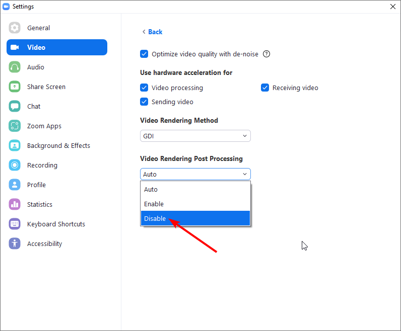 Отключение пост‑обработки рендеринга видео