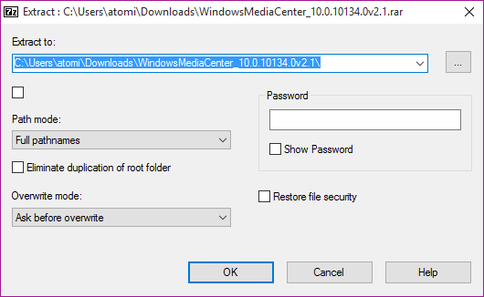 Изображение: окно распаковки архива WMC в проводнике Windows