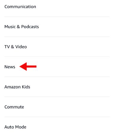 Опция «Новости» в настройках Alexa