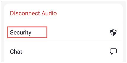 Меню 'Ещё' на мобильном устройстве с опцией Безопасность