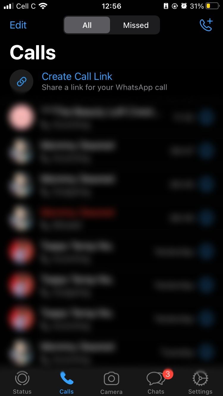 whatsapp calls page on mobile