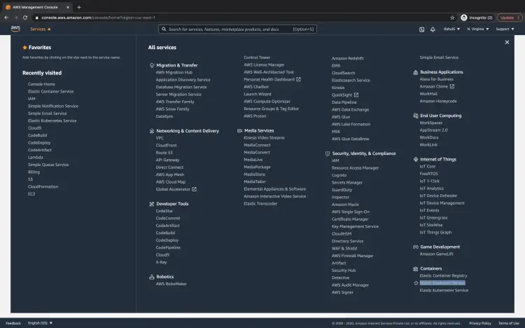 Переход в ECS из консоли