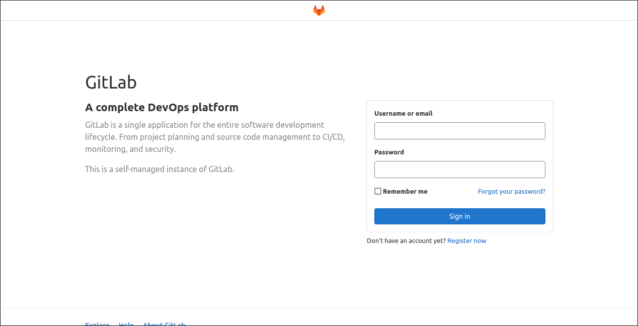 Скриншот страницы входа в GitLab