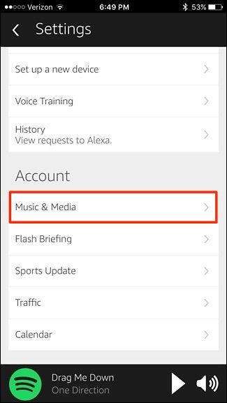Настройка предпочтений музыкального сервиса в Alexa