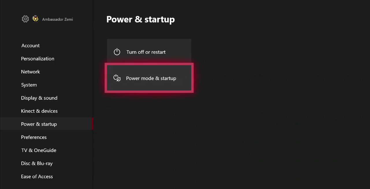 Скриншот настроек питания