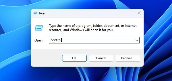 Запуск Control Panel через диалог «Выполнить»