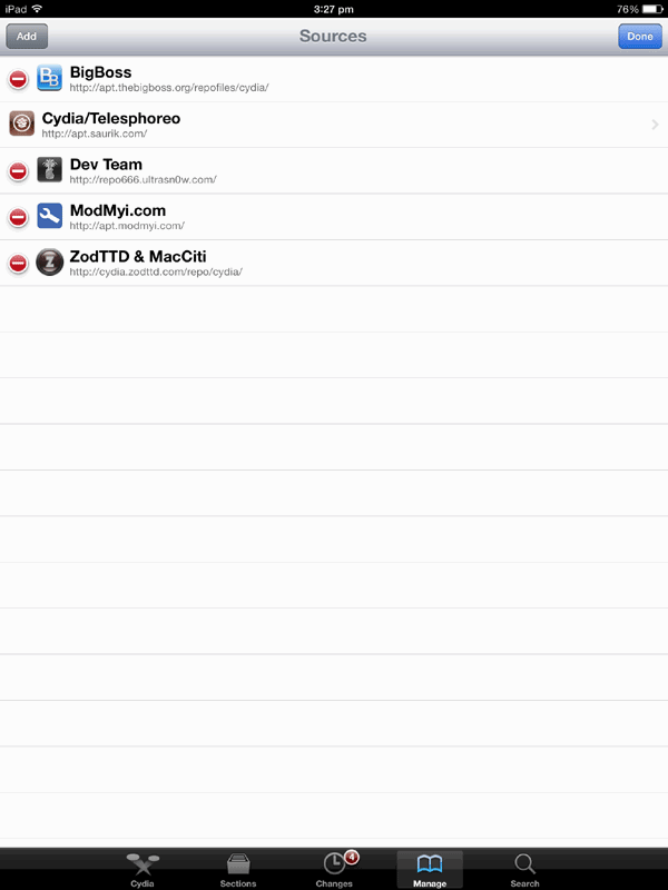 Кнопки Edit и Add в экране Sources
