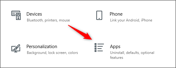 Apps option in Settings window