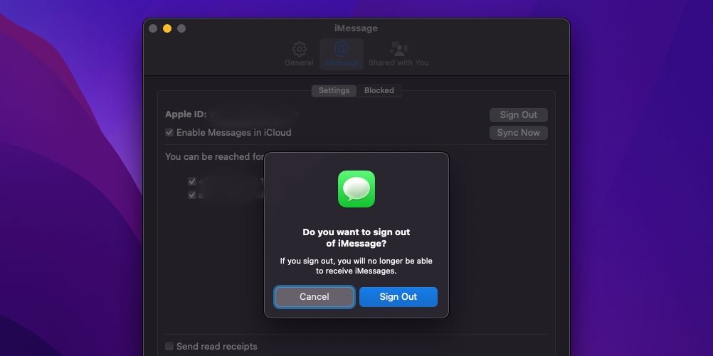 Выход из iMessage в приложении Сообщения на Mac