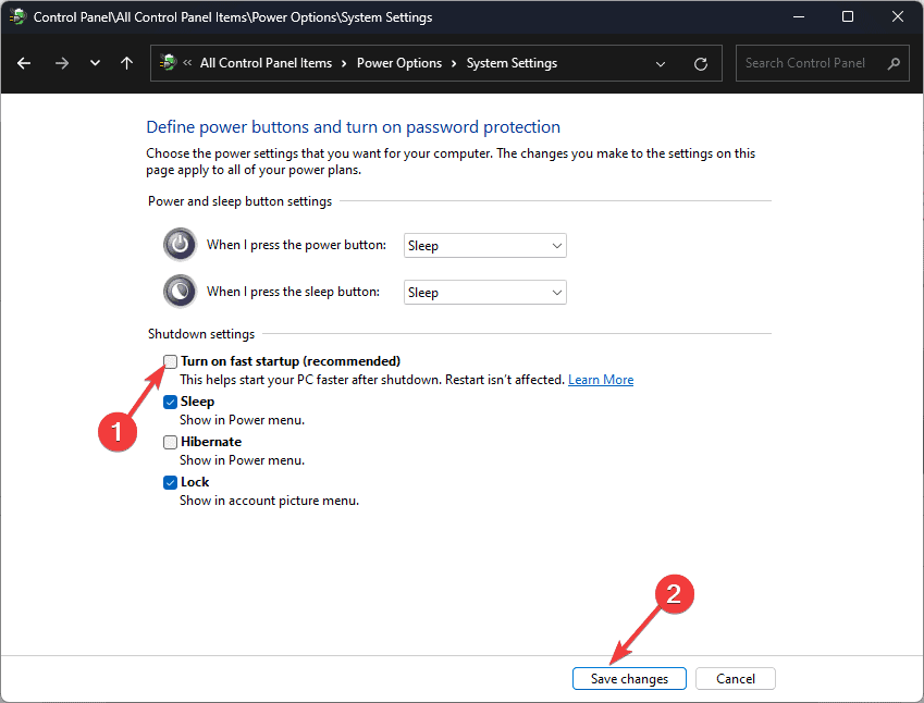 Отключение быстрого запуска