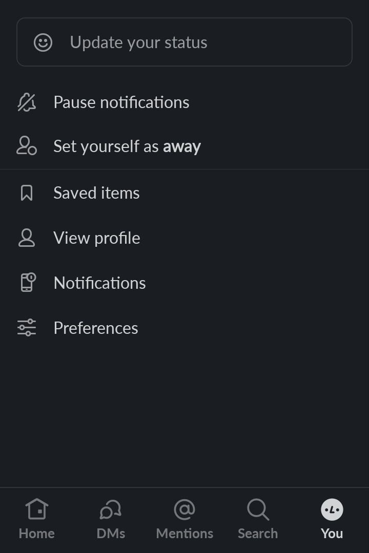 Скриншот раздела «Вы» в Slack