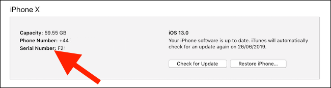 Поле серийного номера в iTunes, переключённое на UUID