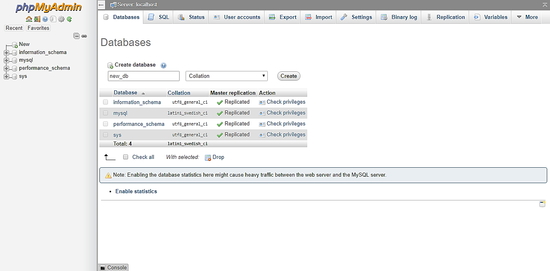 Создание базы данных в phpMyAdmin