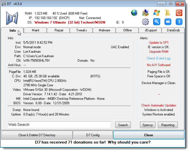 Вкладка информация