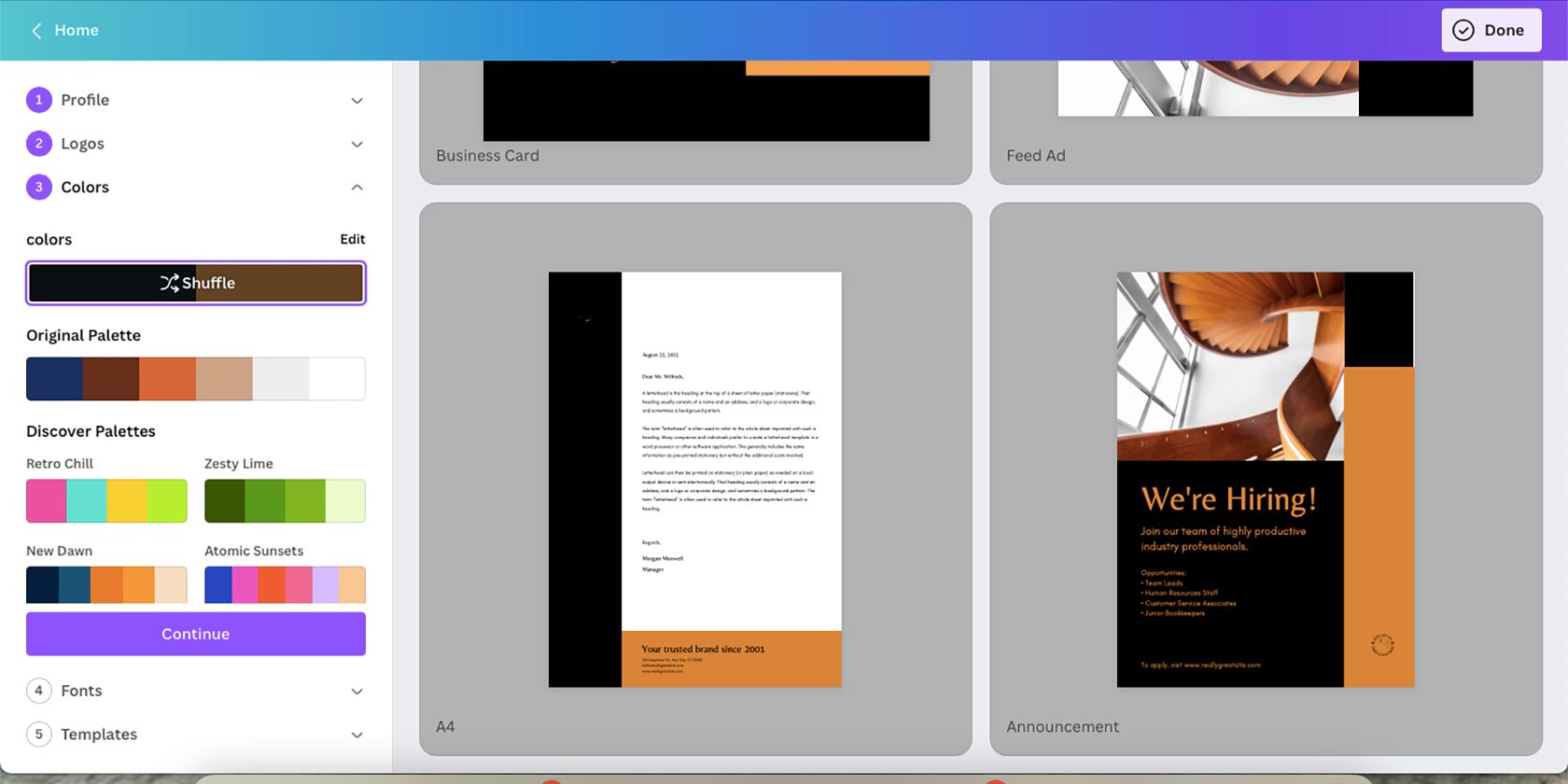 Canva Brand Kit colors menu. Меню цветов в Brand Kit