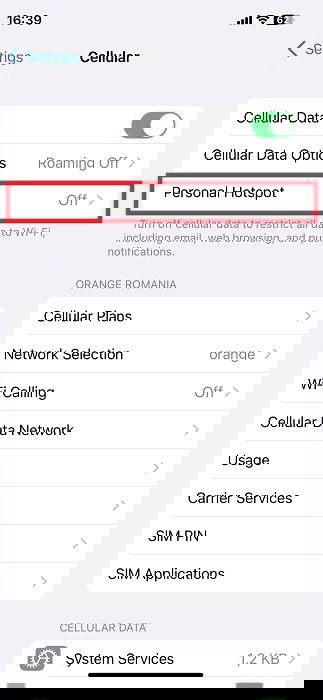 Параметры личной точки доступа на iPhone