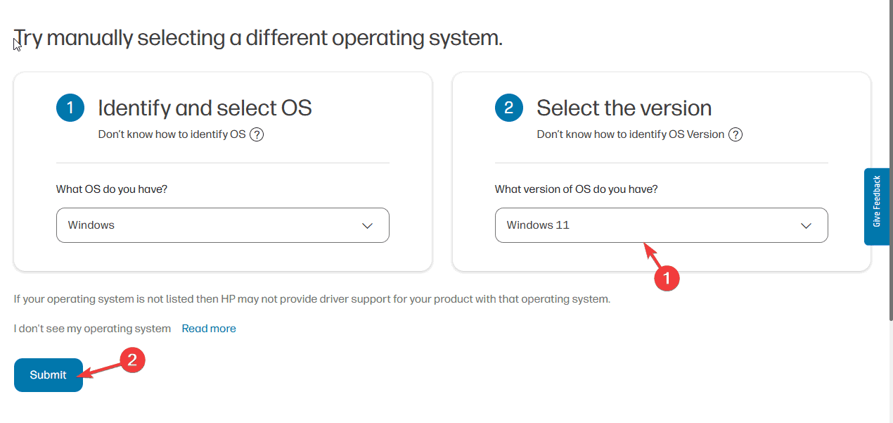 Выбор ОС на сайте производителя