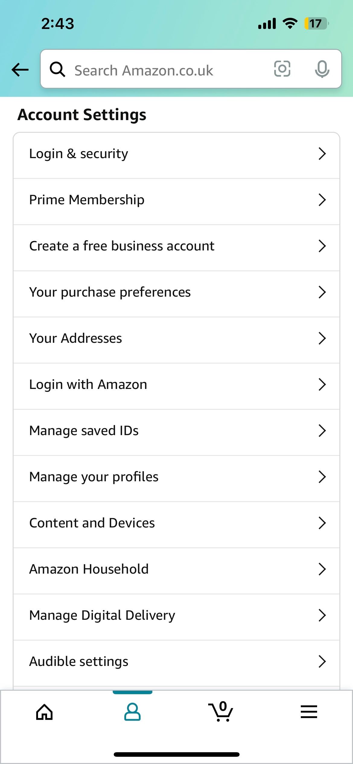 Amazon App Account Settings Page