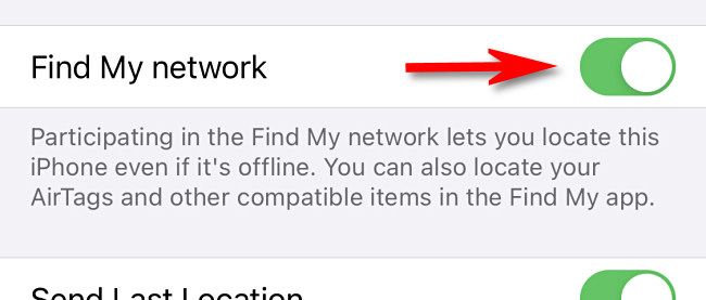 Отключите переключатель рядом с «Find My network»