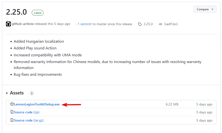 Страница загрузки Lenovo Legion Toolkit