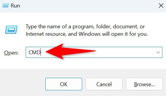 CMD введён в окно Выполнить.