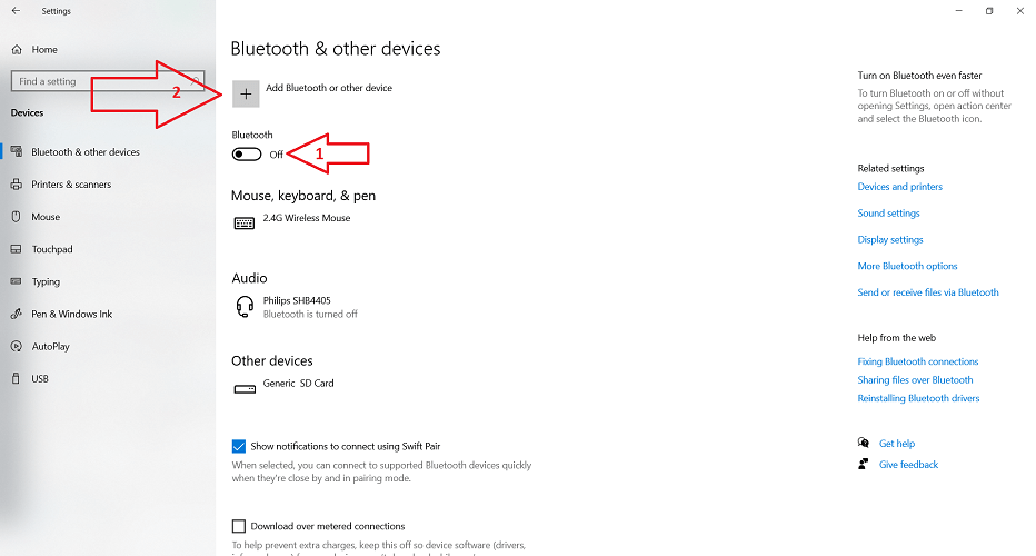 Добавление нового Bluetooth-устройства