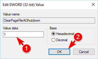 Установка ClearPageFileAtShutdown в 1