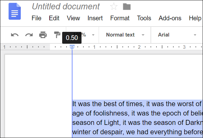 Переместите маркер левого отступа, чтобы отступить весь абзац.