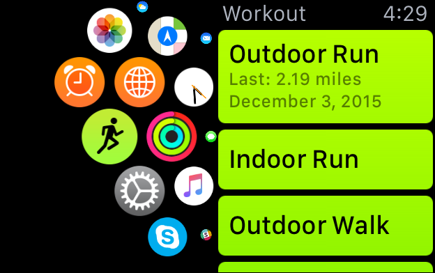 Приложение Тренировка на Apple Watch — список типов