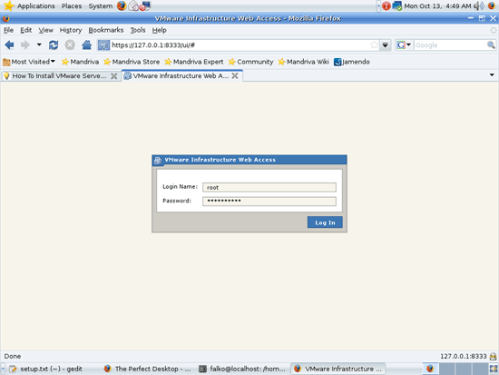 Форма входа VMware Server