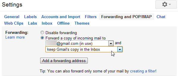 Опции пересылки и сохранение изменений