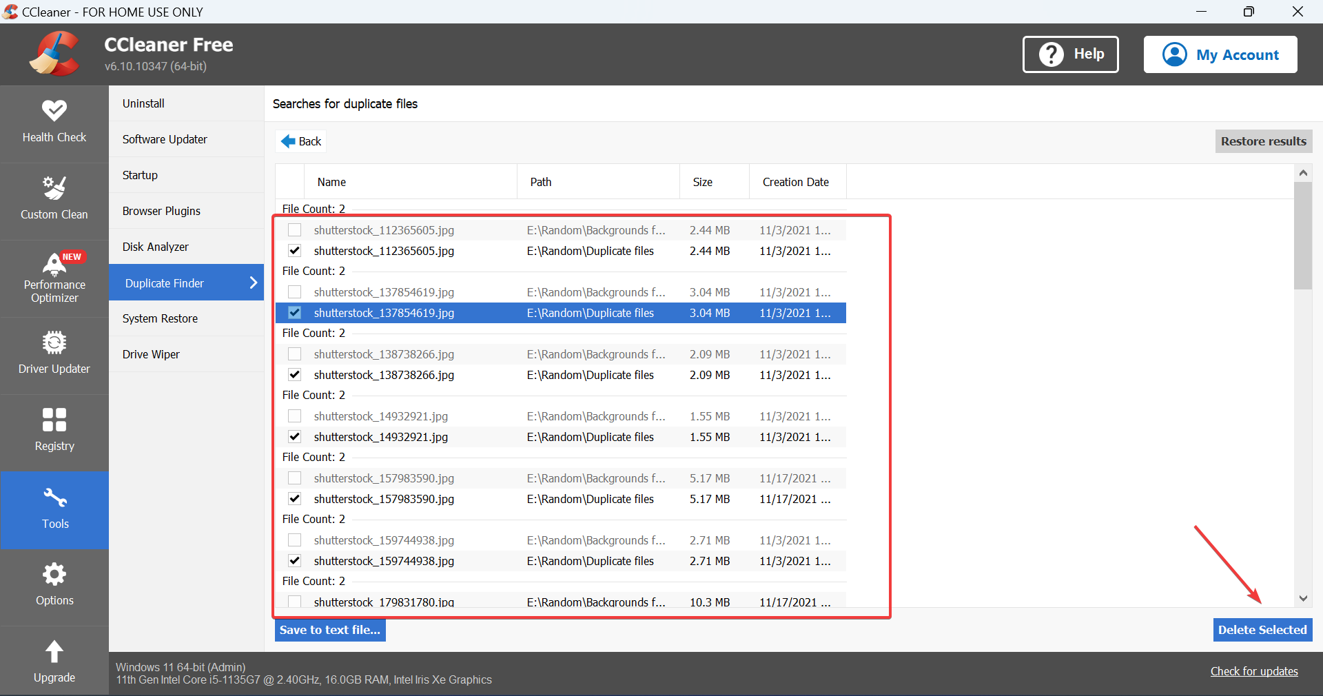 Удаление выбранных дубликатов