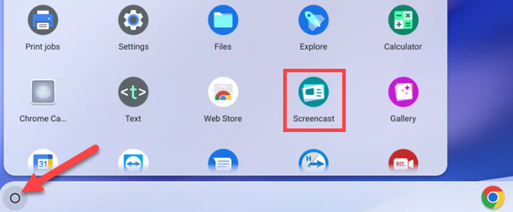 Открытие лаунчера приложений и запуск Screencast.