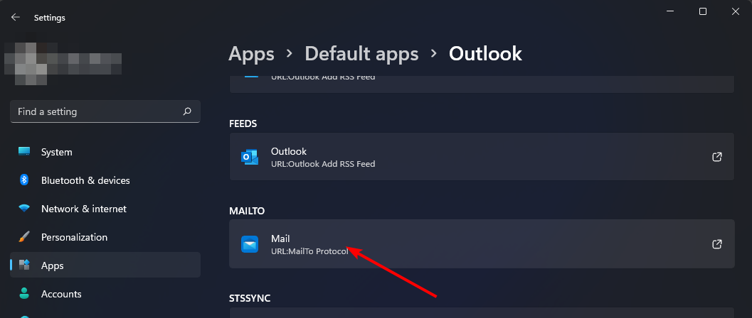 Опция Mailto в списке протоколов Outlook