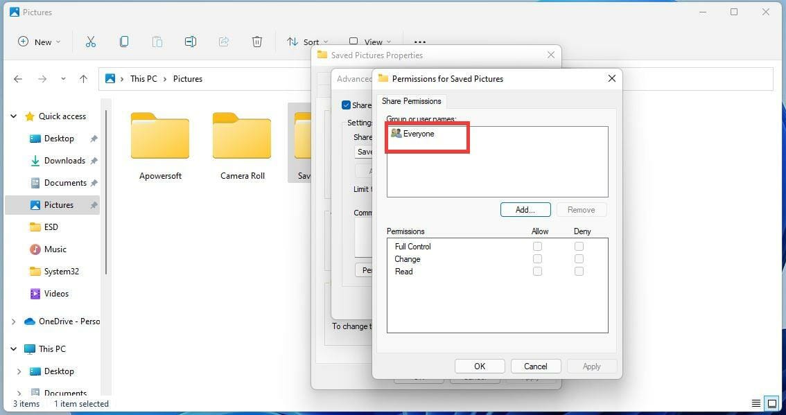 Список пользователей и групп для назначения прав общего доступа
