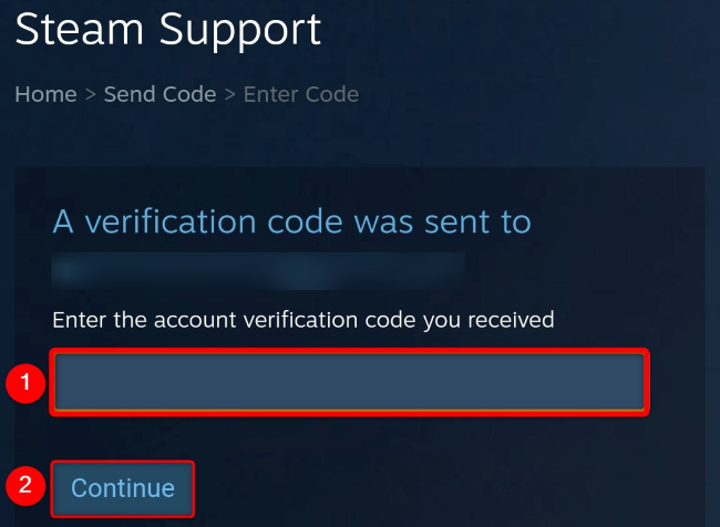 Введите код и нажмите «Продолжить».