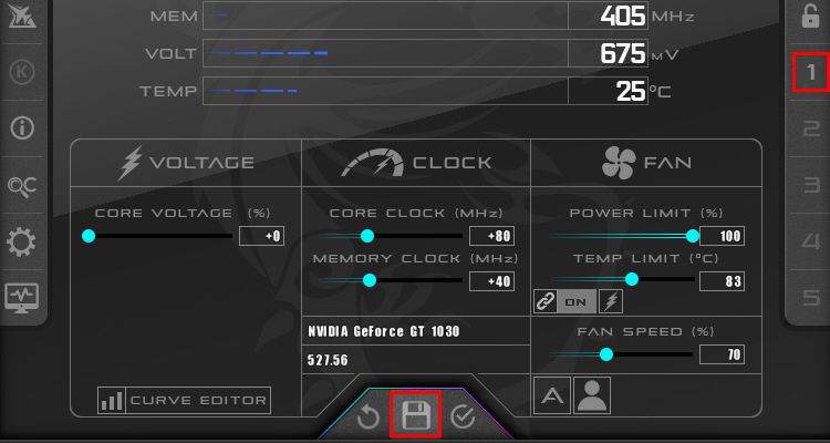 MSI Afterburner Save Option