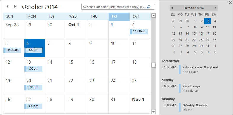Настройки вида календаря и дополнительные панели