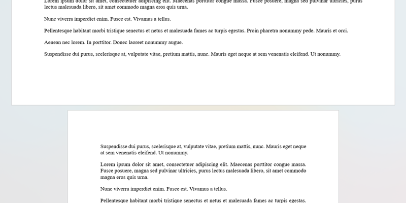 Документ с первой страницей в альбомной ориентации и второй — в книжной.