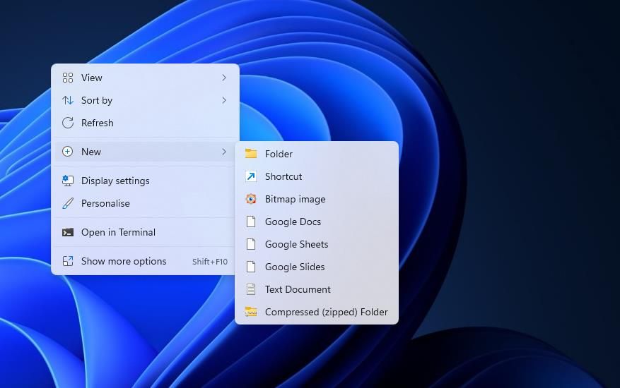 Опция «Создать ярлык»