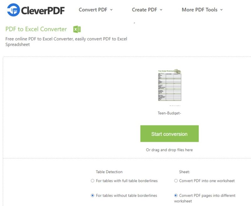 Процесс конвертации файла с помощью CleverPDF.