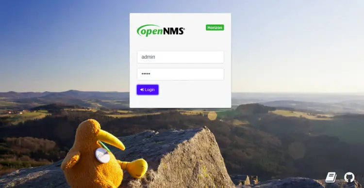 Главная страница OpenNMS — вход в систему