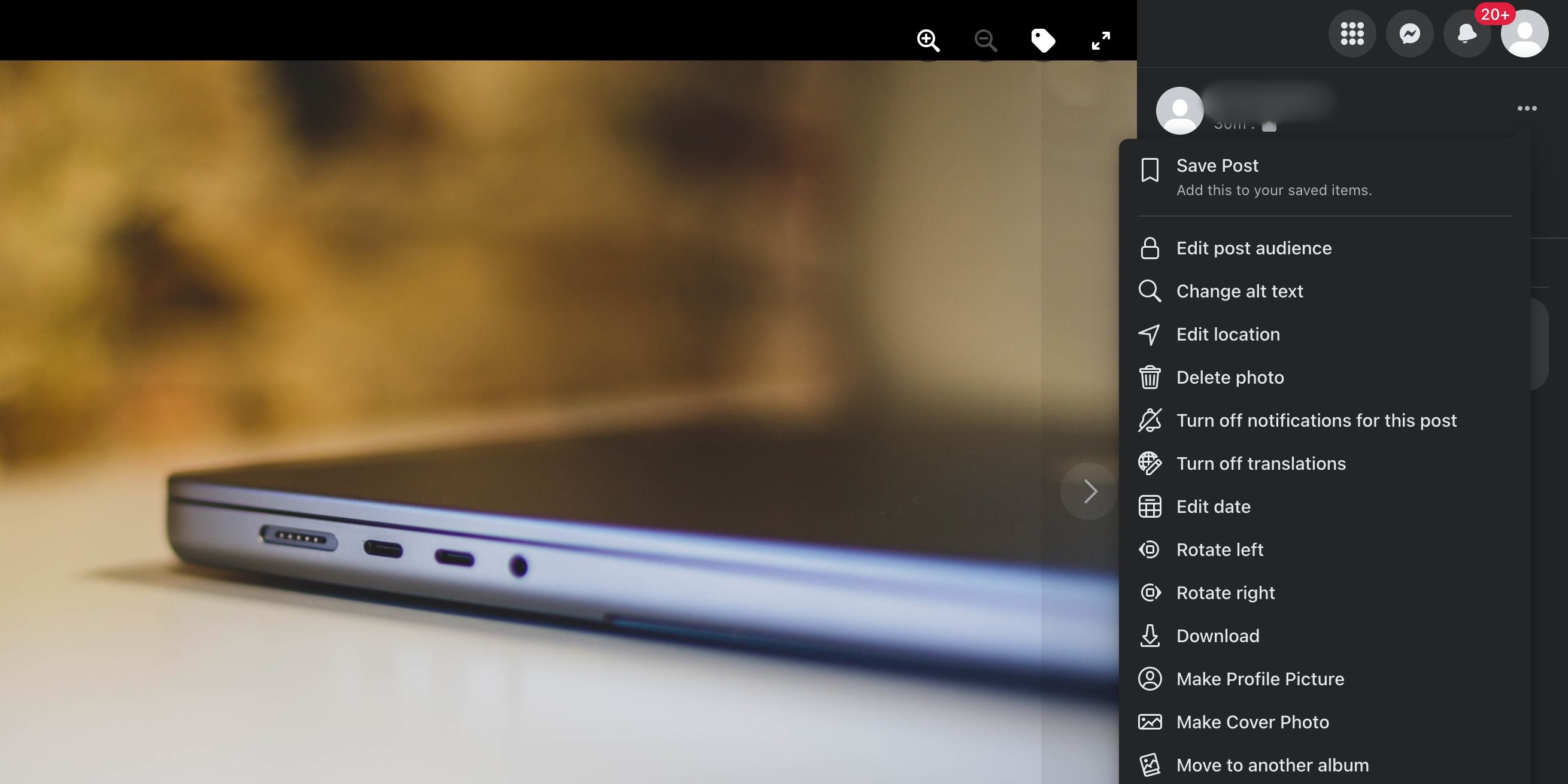 Опции приватности для отдельного фото на Facebook