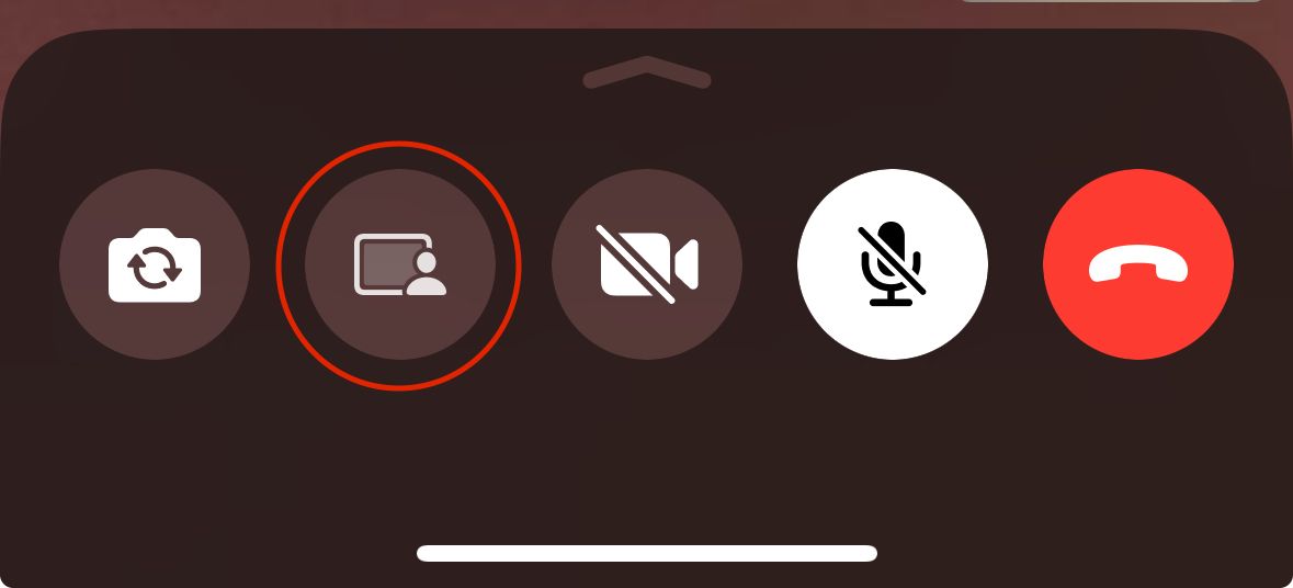 Нажмите кнопку общего доступа — монитор с изображением человека в углу — в приложении WhatsApp для iPhone