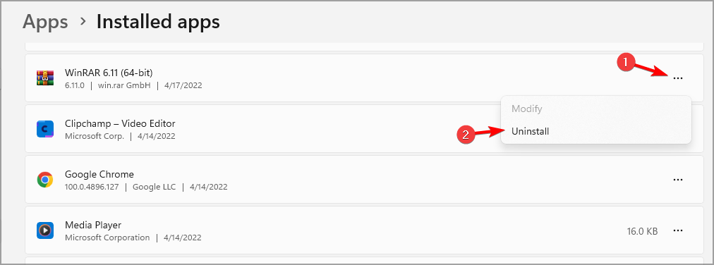 Кнопка удаления Armoury Crate в списке приложений