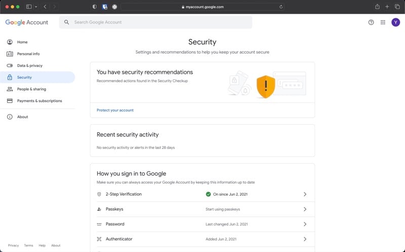 страница безопасности аккаунта google