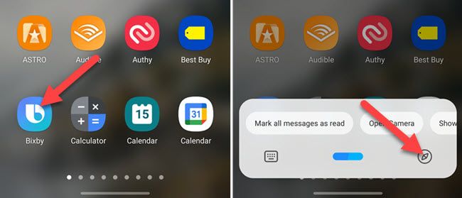 Откройте Bixby и нажмите на значок компаса.