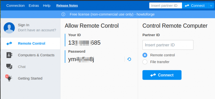 Стартовый экран TeamViewer с ID и паролем