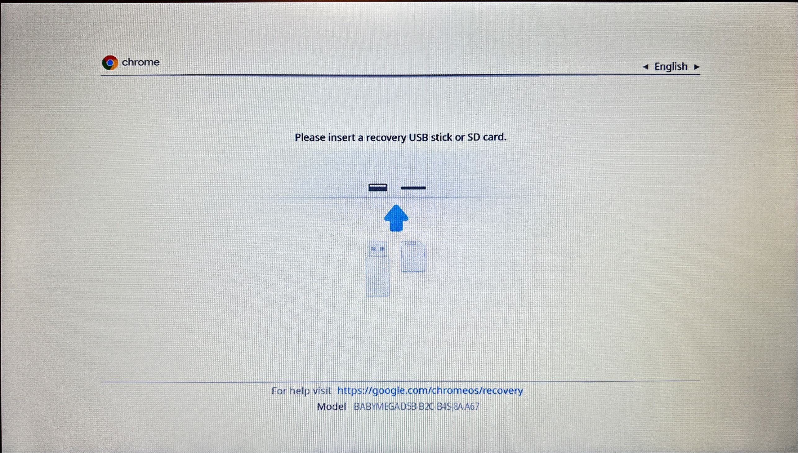 Главный экран режима восстановления ChromeOS